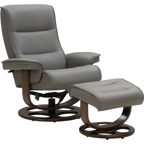 Laila Swivel Pedestal Recliner with Ottoman in Karen Gray Top-Grain Leather